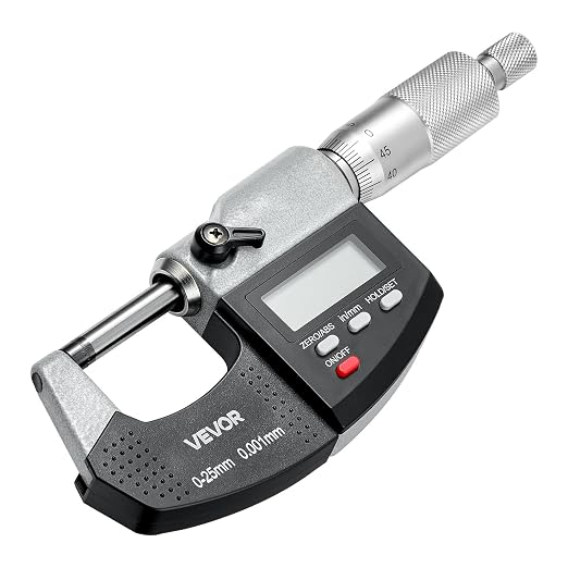VEVOR Micrometer Set, Digital Outside Micrometer 0-1 inch Measuring Range, 0.00005" Resolution, Ultra-Precision 0.0001 Accuracy, LCD Screen, in/mm Switch, Carbide Tip, with Protective Case