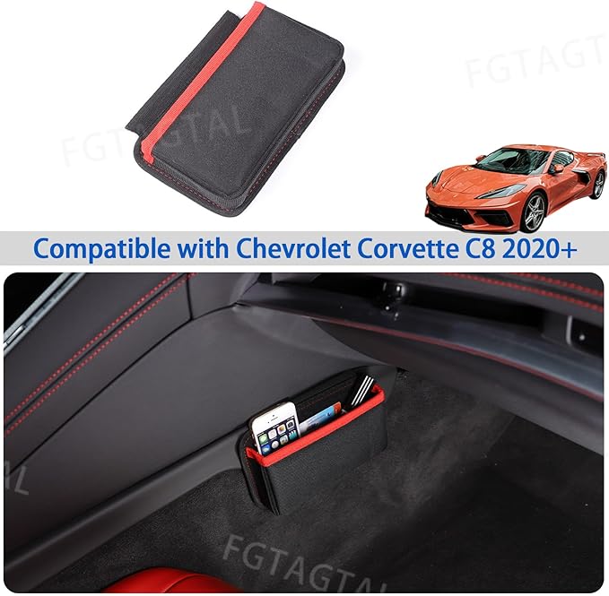 Center Console Side Storage Bag Compatible with Chevrolet Corvette C8 2020-2026, Co-Pilot Center Console Hanging Organizer Storage Bag, Interior Storage Accessories (Passenger Side, Red)