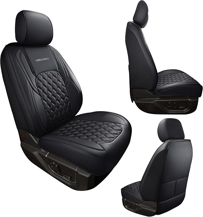 Huidasource Wrangler JK Seat Covers 2PCS Front Pair, Faux Leather Wrangler JK Front Seat Covers 2007-2017, Seat Coushion Covers for Jeep Wrangler 2 Door/4 Door Sahara Sport Rubicon(Front Pair/Black)
