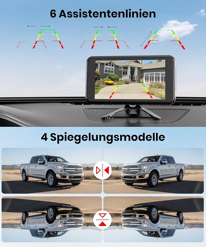 Foxpark Wireless Solar Reversing Camera: Two-Minute Quick Installation & HD 1080P with 5 Inch Monitor, Powerful Night Vision, IP69K Car Waterproof Reversing Camera Radio Set for Motorhome, Truck