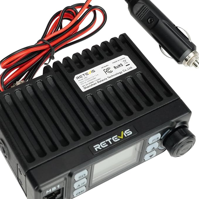 Retevis MB1 CB Radio Kit, Noise Cancellation AM/FM Mini CB Radio with Antenna, 12V/24V Cigarette Lighter Plug, 7-Color Screen, Emergency Channel 9/19, VOX, Auto-Scan, for Truckers