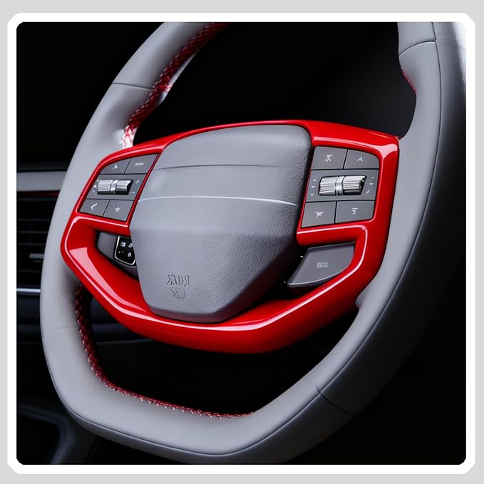 Steering Wheel Button Cover, for Kia K4 2024 2025 2026,Steering Wheel Button Panel Protection Frame Molding Trim - Wine Red(for LXS, EX,LX Model)