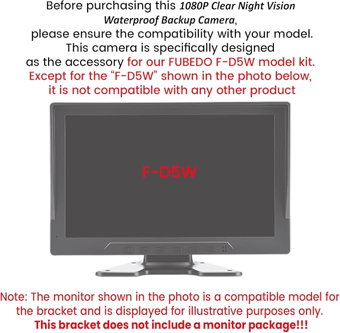 1080P Clear Night Vision Waterproof Backup Camera only Fubedo F-D5W