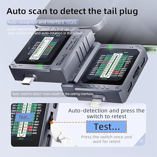Mobile Phone Tail Plug Detector Tail Plug Comprehensive Analysis Tester Current Voltage Detection High Precision Digital Display Tester Support Lightning Type-C for iPhone Android Phone
