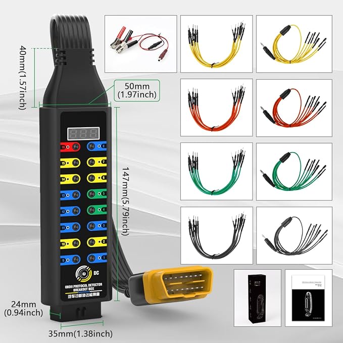 OBD2 Breakout Box Automotive Advanced OBDII Protocol Detector with LCD Display & LED Indicator, 16-Pin CAN Breakout Box Diagnostic Tool for Power Car E.CU, Use with Scanner/Multimeter/Oscilloscope