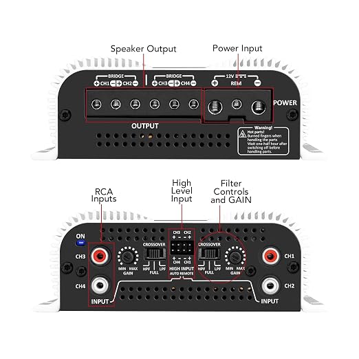 Taramps TS 800x4 Car Audio Multichannel Amplifier 800 Watts Rms 2 Ohms 4 Channel 2 Bridged Channel Full Range Crossover, RCA/High Level Input, Class D