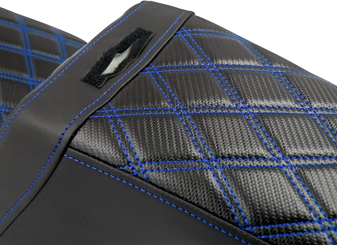 Motorcycle Seat Driver Passenger Seat with Backrests for Harley Low Rider Low Rider S ST 2018-up (Black with blue stitching)