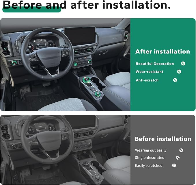 for 2025-2026 Ford Bronco Sport Accessories (Not for Bronco) 9PCS Aluminum Alloy Knob Cover Trim Set for Push Start, Volume, Air Vent Tabs, Headlight & Gear Shift Knob (Green)