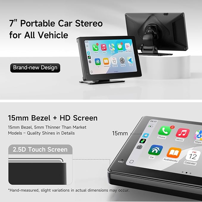 Haudio 7 Inch Portable Carplay Screen for Car,Car Stereo Wireless Carplay & Android Auto,1080p Backup Camera CarAudio Receivers GPS Navigation Mirror Link