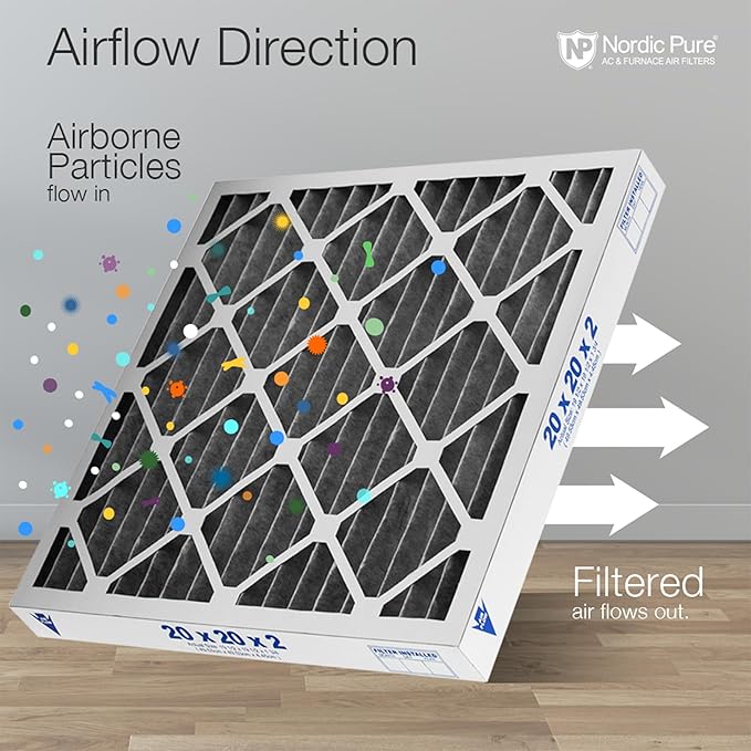 Nordic Pure 14x20x2 (Actual Size: 13 1/2 x 19 1/2 x 1 3/4) Furnace Air Filters MERV 8 Pleated Plus Carbon 12 Pack