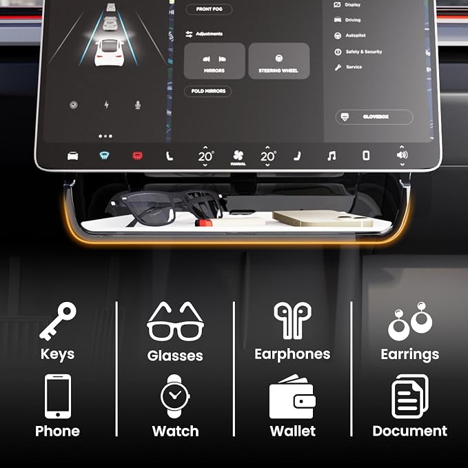 Model Y Juniper & Model Y L Under Screen Storage Organizer 2025-2026/Model 3 Highland 2024-2026, Center Console Organizer Tray Tissue Holder for Tesla Model Y Juniper Accessories, White