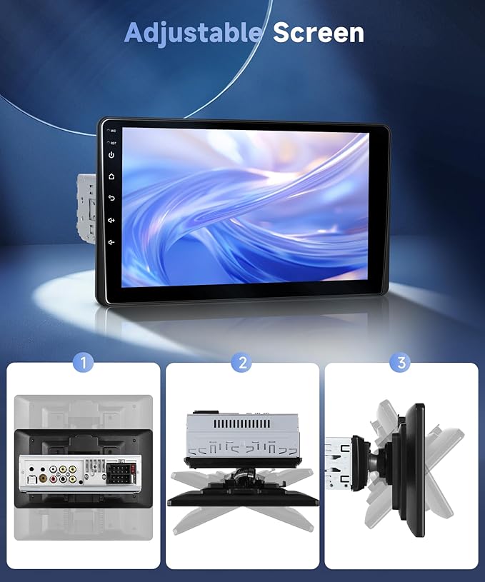 Single Din Car Stereo with Wireless A-pple Carplay Android Auto, 9" IPS Adjustable Screen Angle Car Radio 1 Din with Backup Camera Car Audio Receiver, Support Mirror Link Bluetooth FM EQ SWC