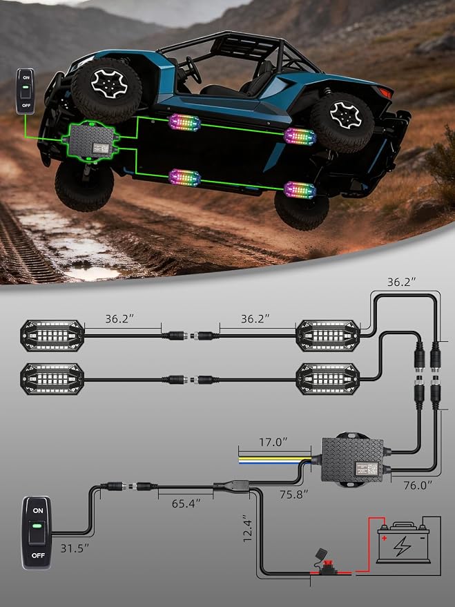 4 Pods RGB LED Rock Lights Aluminum 3D Multi-Sided Lighting w/Brake Turn Signal Reverse Mode, APP & Remote Control Music Voice Sync Underglow Lights for Trucks Offroad Utv Waterproof
