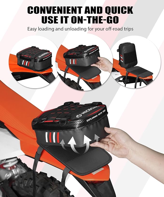 NICECNC Fender Bag with Tool Roll-500D PVC Waterproof Off-Road Storage Bag | Compatible with Motocross Enduro Accessories, Reflective Design Motorcycle Dirt Bike,Red