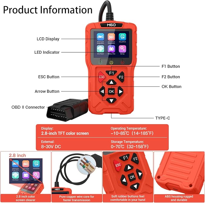 OBD2 Scanner Diagnostic Tool for Car,Professional Check Engine Code Reader,Battery Tester,Live Data,Freeze Frame,I/M Readiness,Works for All Vehicles Since 1996