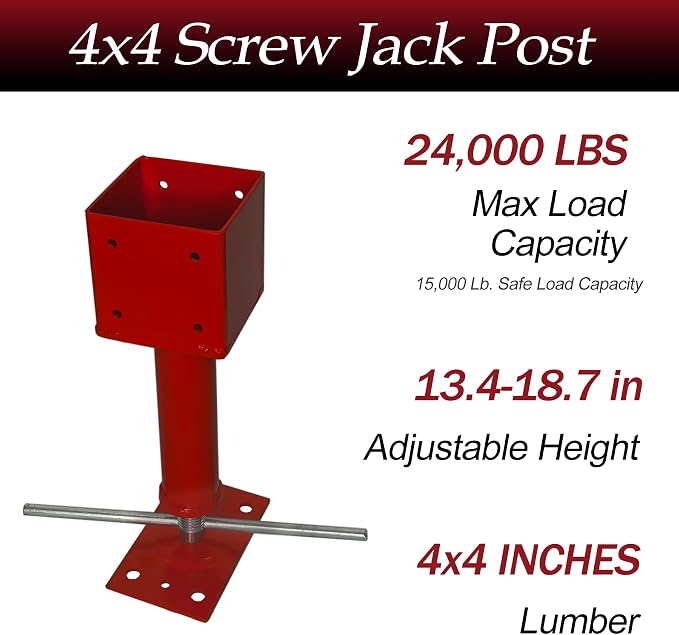 4x4 Screw Jacks, 2 Pack Adjustable Jack Post House Jacks for Leveling, 14.5" - 18.5" Height Adjust Range, Heavy Duty Floor Jacks Post Crawlspace Shed Lifting Jack, 24000 lbs Max Load Capacity