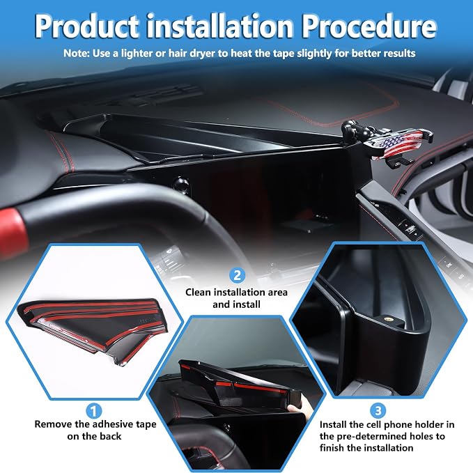 Sekhyna Navigation Screen Back Storage Box Compatible Corvette C8 Stingray 2020-2025,Dash Organizer Tray,Center Console Phone Insert Auxiliary Storage Tray Interior Accessories (with Phone Mount E)