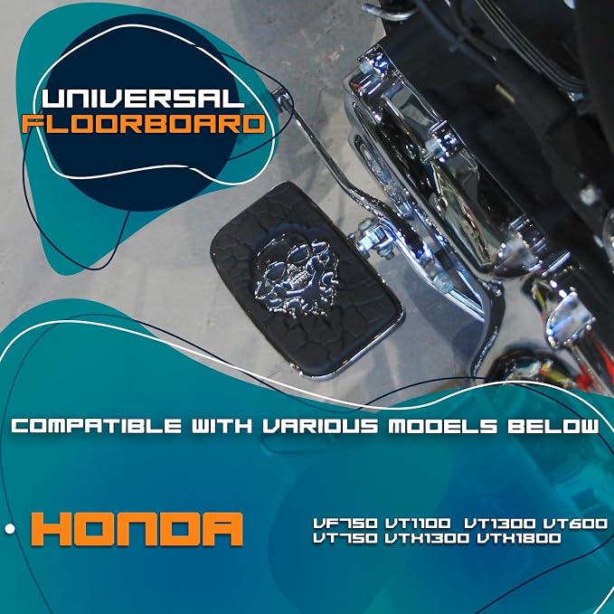 Driver Footpeg Passenger Peg Floorboard Footboard for Honda Shadow Spirt Aero Phantom Magna Stateline Fury Vtx VT750 VTX1800 VT1100 VT1300 Etc (MetalSkull, Chrome)