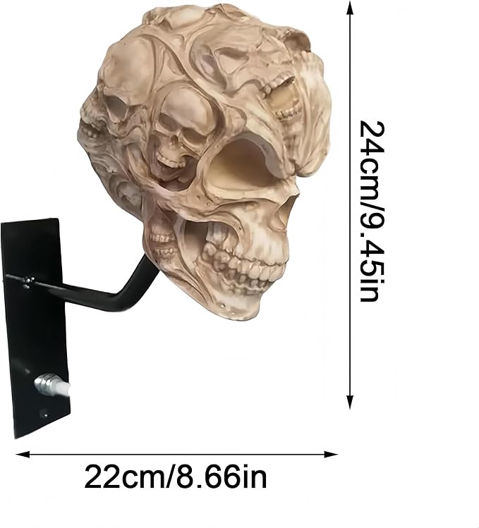 Motorcycle Helmet Skull Holder, Wall Mount Helmet Rack, Resin Crafts,Skull Helmets Holder Suitable for Motorcycle Cap, Baseball Cap, Bicycle Cap, Hat Storage Rack,Sports Gear (Type-A)