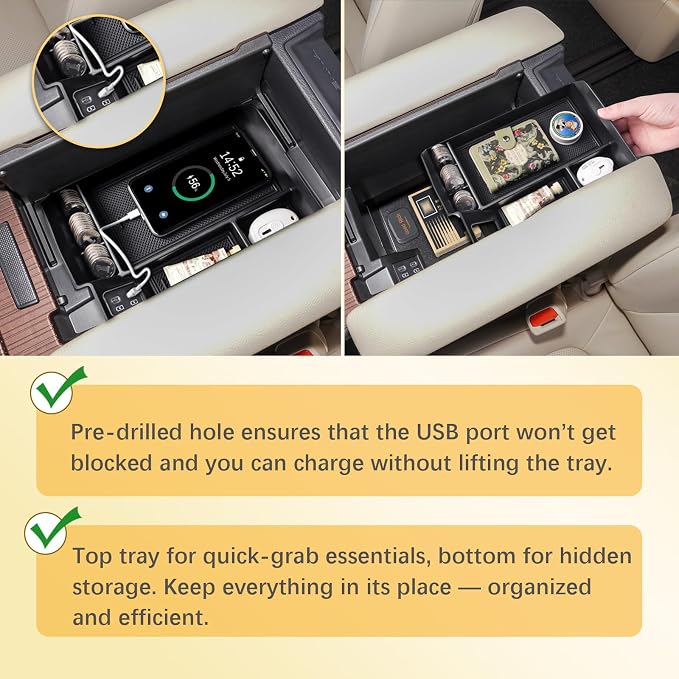 Center Console Organizer Compatible with 2021 2022 2023 2024 Toyota Sienna Accessories, Custom-fit ABS Dashboard Organizer & Armrest Storage Box Insert Compartment Sunglasses Holder