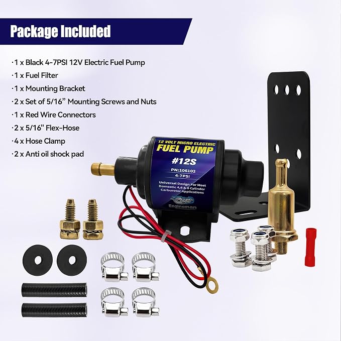 Micro Electric Gasoline Fuel Pump Universal 5/16 inch Inlet and Outlet 12V 1-2A 35GPH 4-7 P.S.I. Operating Fuel Pressure