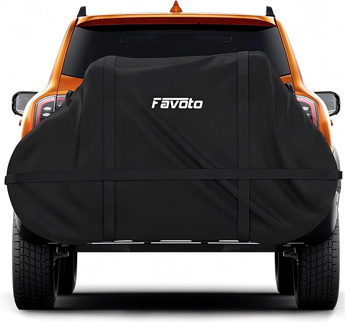 Favoto Bike Cover for Transport 2 Bikes - Waterproof Outdoor Bicycle Cover on Rear Bike Rack, 600D Thicken Oxford Heavy Duty Bike Rack Covers for 2 Bikes on Hitch Travel Storage