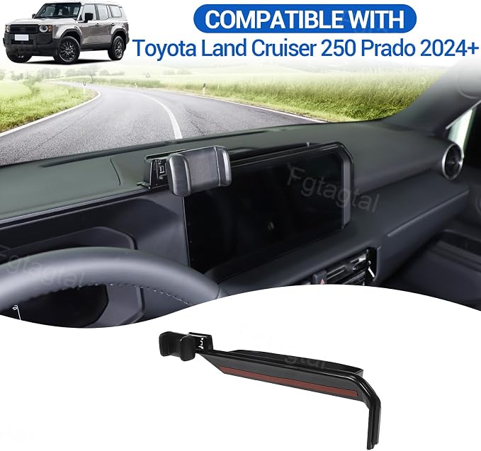 Center Console Multi-Mount Phone Holder Storage Box Fit for Toyota Land Cruiser 250 Prado 2024 2025, Navigation Screen Rear Storage Tray Organizer, Clamping Arms Holder - Style A