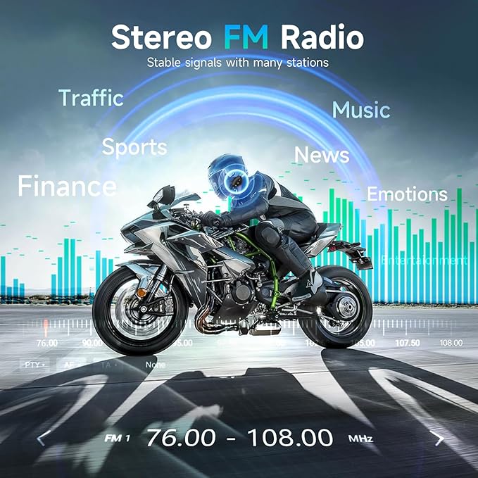 Moman Motorcycle Helmet Headset Speaker, RS-S Motorbike Helmet Headphone HiFi/Noise Cancellation/Auto Answer/FM Radio/AI Voice/IPX6 Waterproof with 2 Type Mics Earphone for All Helmets and Solo Riding