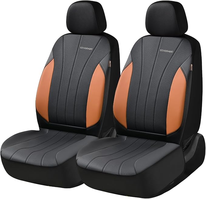 Coverado Car Seat Covers, 2 Front Seats Waterproof Nappa Leather Automotive Seat Protectors, Front Luxury Mesh Seat Covers, All-Weather Universal Fit for Most Cars SUVs, Trucks, Blue&Black