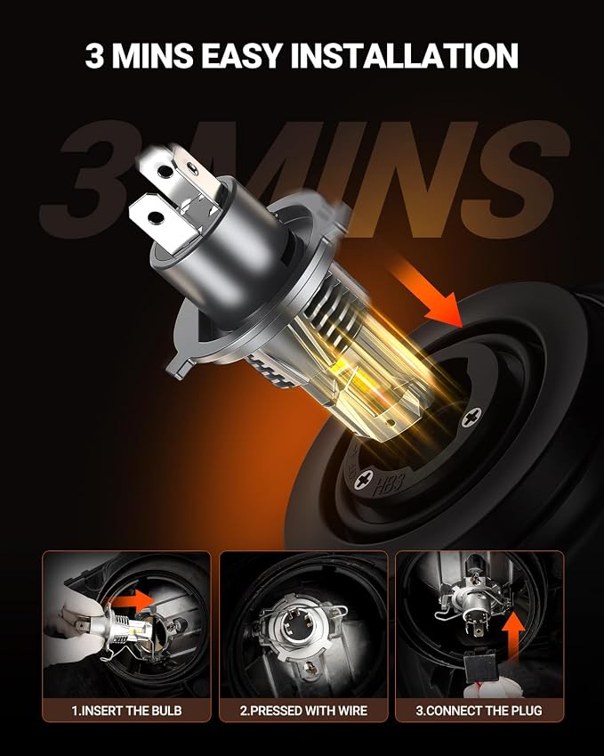 SEALIGHT H4/9003 LED Bulb, 900% 46000LM Super Brighter than Origin, 6500K White Canbus Ready, IP68 25000RPM Cooling Fan with 80000Hrs Lifespan, 3Mins Fast Installation, 2 Pack