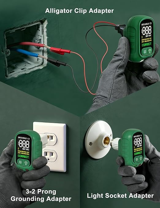SQECH Circuit Breaker Finder Tool Kit GFCI Outlet Tester NCV Detector for 90-135V AC Electrical Circuit Tracer with Dual LCD Display Adapter Storage Bag Batteries Screwdriver