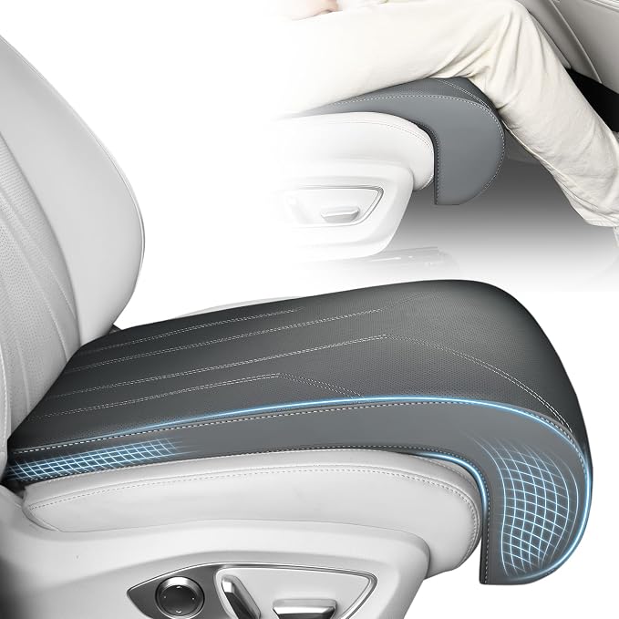 FLORICH Car Seat Extender Leg Extender Support Cushion for Driver Seats Office Chair, Leather Carseat Leg Support for Long Drivers Universal Car Seat Cushion Legs Rest Pads-Grey