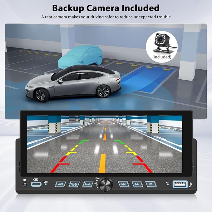 Inefala 6.86" Wireless Carplay Car Stereo Single Din Touchscreen Radio Android Auto Bluetooth 5.2 Backup Camera Car Audio Receiver USB Type C FM EQ SWC MIC