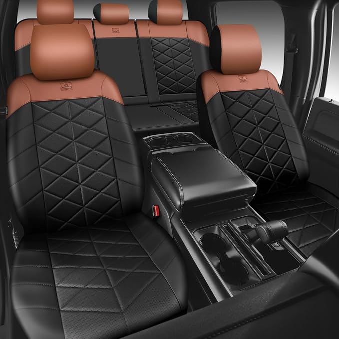 CAR PASS Memory Foam Leather Seat Covers Full Set, Breathable Perforated Nappa Leather Seat Covers Universal Fit for Cars,SUV,Truck Seat Covers Thick 3D Foam Comfortable, Airbag Compatible Black Brown