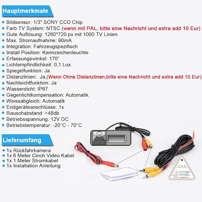 Backup Camera for Car, Waterproof Rear-view License Plate Car Rear Reverse Parking Camera for CLK W209 C Class/W203 E Class/W211 CLS/W219