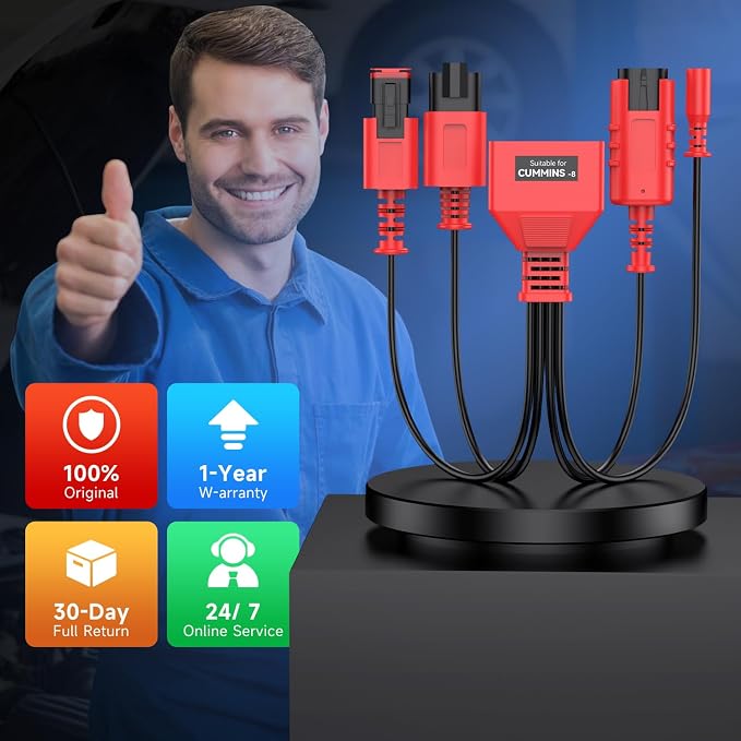 Autel Original MaxiSYS CV Cummins 8Pin Adapter, 8-Pin Off-Highway Vehicle Cable Connector for Cummins Engines, Work with Heavy Duty Truck Scanner Semi Truck Tool MS909CV, MS908CV II, MS908CV, MS906CV