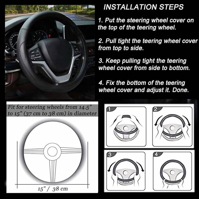 Valleycomfy Microfiber Leather Steering Wheel Covers Universal 15 inch (Brown