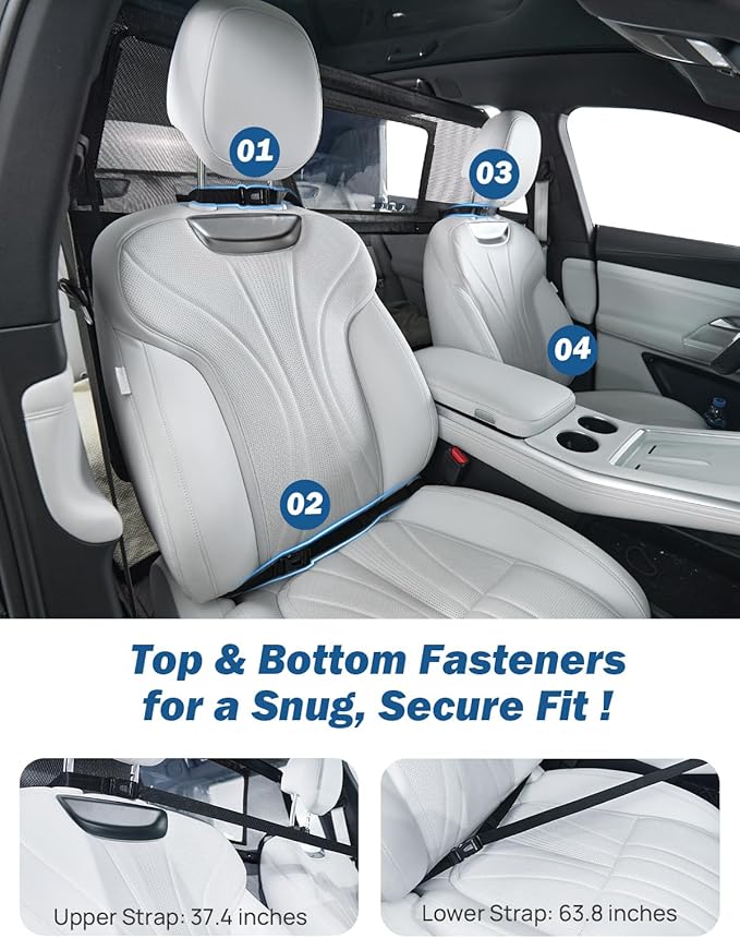 JOYTUTUS 56" Wide Dog Car Barrier with Removable Visual Window, Car Barrier for SUV Escape-Proof, Net for Behind Front Seats, Vehicle Gate for Dog Travel, Ideal for Sedans SUVs Trucks