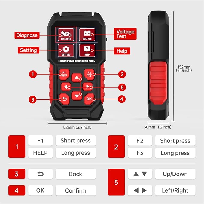 M4 Motorcycle Code Reader Scanner Diagnostic Tool for Suzuki 4-6P, Yamaha/Honda 4P, Kawasaki 1-6P, Gen IV 6P/PGO – Read/Clear Codes, Service Reset, ABS Bleed, OBD2, 17 Languages