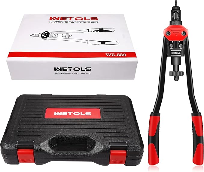 WETOLS 16" Rivet Nut Tool, Professional Rivet Nut Tool Kit with 11 Metric & Inch Mandrels M3 M4 M5 M6 M8 M10 M12, 10-24, 1/4-20, 5/16-18, 3/8-16, 110pcs Rivnuts and Blow Carry Case - WE-889