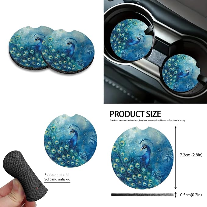 Peacock Floral Print 10 Pcs Car Seat Covers Full Sets, 1 Steering Wheel Cover, 4 Front Rear Seat Covers, 1 Vehicle Garbage Can, 1 Car Air Vent Storage Bag, 2 Cup Coasters, 1 Keychain