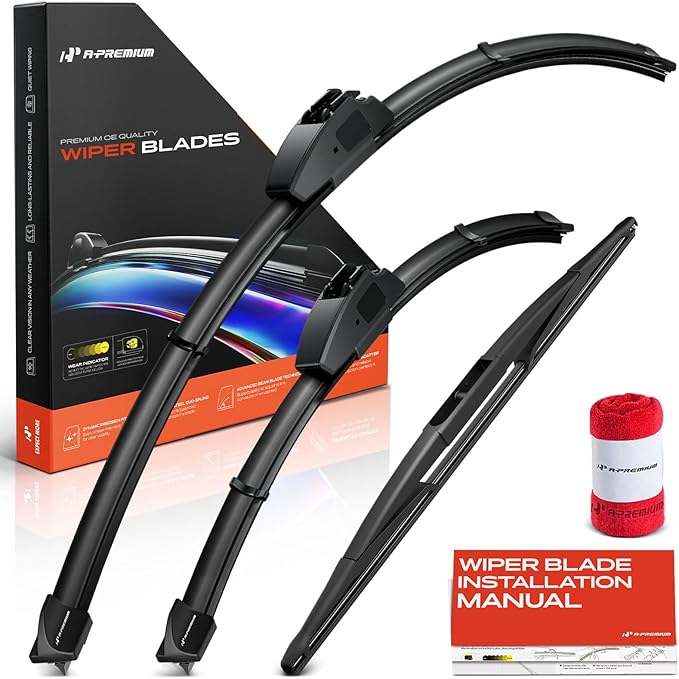 A-Premium 26"/18"/16" Windshield Wiper Blades Compatible with Nissan Ariya 2023-2024 - Front Rear Wipers Blade Set for Hook/RL3 Arm Connector, with Wear Indicator & Towel (Pack of 3)
