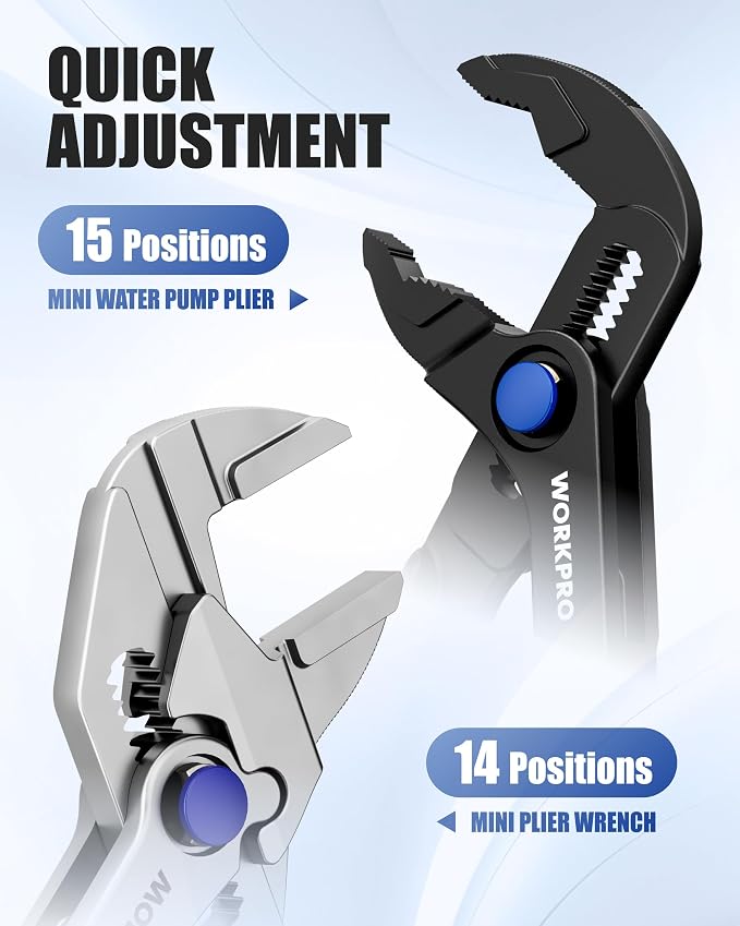 WORKPRO 3 Piece Groove Joint Plier Set & WORKPRO 2-Piece Mini Pliers Set