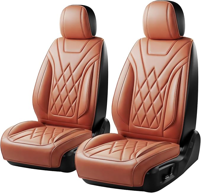 Fit Ranger Car Seat Covers for Ford Ranger 2007-2025 2026 - Luxury Leather, Anti-Slip, All-Weather, Waterproof & Breathable, Airbag Compatible, 2 Front Seats Only (Brown)