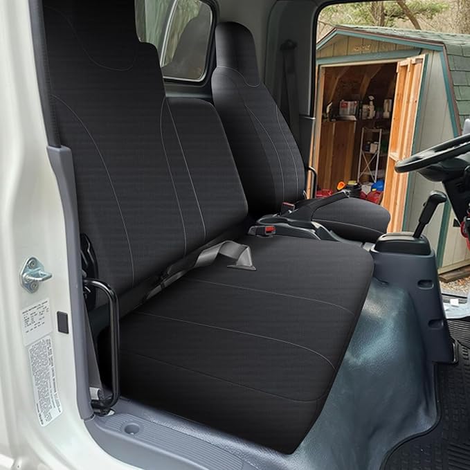 Custom-Fit Front Seat Cover for 2006-2025 Isuzu NPR, Premium Automotive Black Bucket Seat Cover with Molded Headrests, Airbag Compatible, Quick Setup Interior Cover for 2006-2025 Isuzu NPR