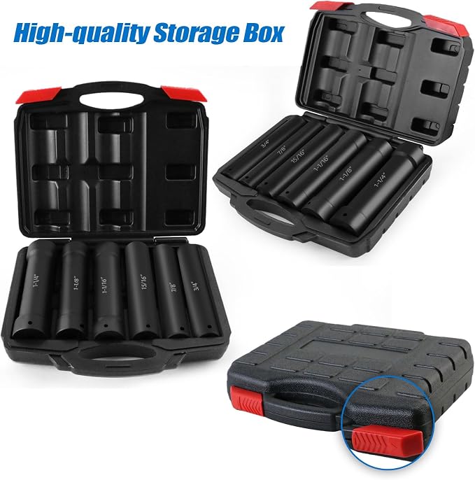 1/2 Inch Drive Extended Length Impact Socket Set - Ryansunoro 1/2 Impact Socket Set with 6 Sizes 3/4", 7/8", 15/16", 1-1/16”, 1-1/8", 1-1/4" Extra Deep Socket Set Kit, Mechanical Equipment Maintenance