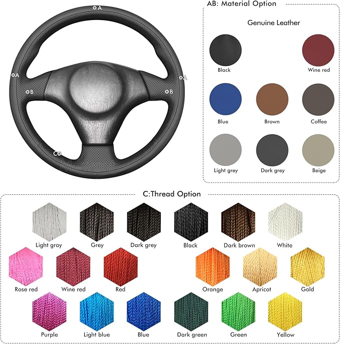 MEWANT Hand Stitch Steering Wheel Cover for Toyota RAV4 1998-2003 / Celica 1999-2006 / Corolla 2003-2008 / Matrix 2002-2008 / MR2 1999-2007 / Supra/Caldina, Custom Fit DIY Wrap Interior Accessories