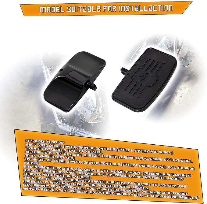 Kinglemc Rear Passenger Footpeg Passenger Peg Floorboard Footboard for Harley Dyna Electra Glide Road Electra RoadKing Fatboy Sportster 883 1200 Sportsters Dynas Softails V-Rod (Skull 7.9*4.5", Black)