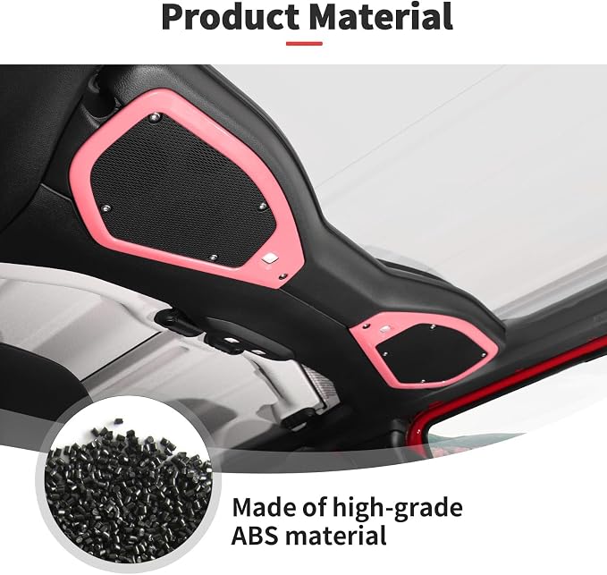 JWWY for Jeep JL Speaker Audio Player Trim Top & A Pillar Cover Trim for 2024-2025 Jeep Wrangler JL JLU & Gladiator JT 4xe Interior Accessories ABS 4PCS Pink