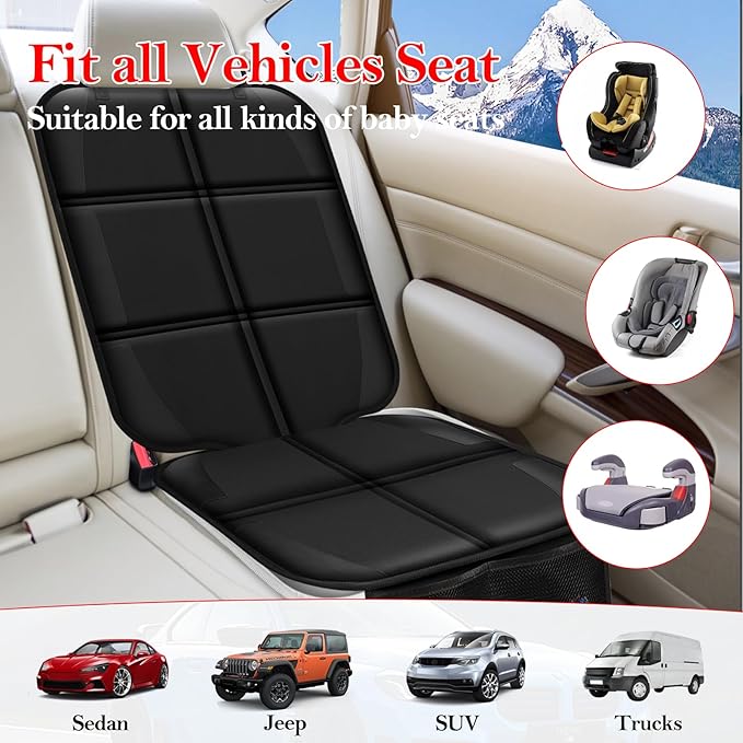 Meolsaek Car Seat Protector for Child Car Seat, Durable 600D Fabric Waterproof Car Seat Cover with Thick Pad Non-Slip Backing,No Imprints (Thicker Black-1pc)